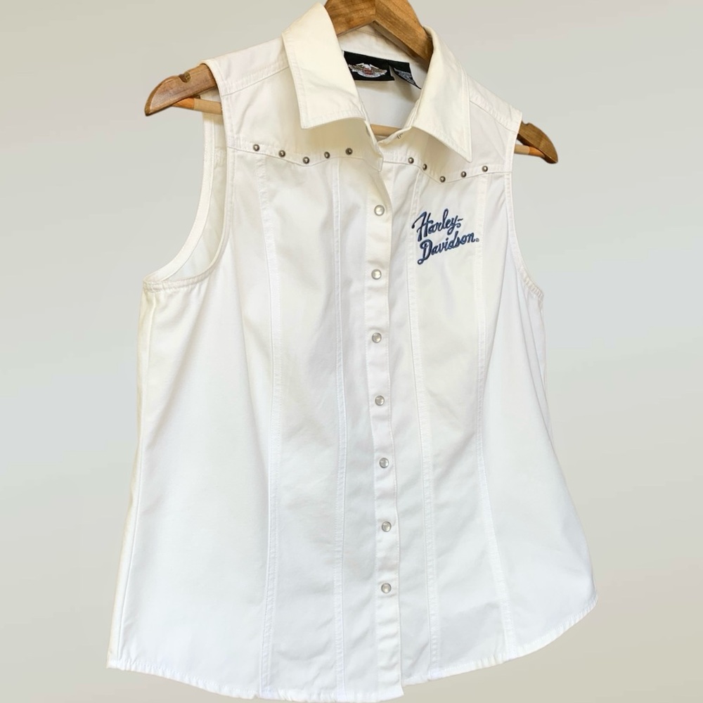 Harley Davidson Women's Pearl Snap Sleeveless Shirt